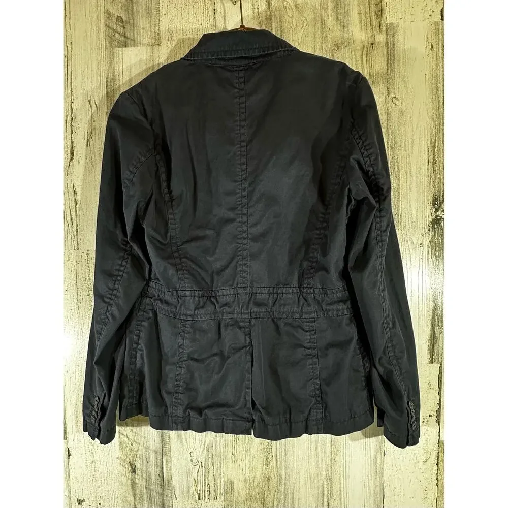 Lands End Womens Field Jacket Size 12 (4) Navy Blue Elastic Gathered Waist‎ READ